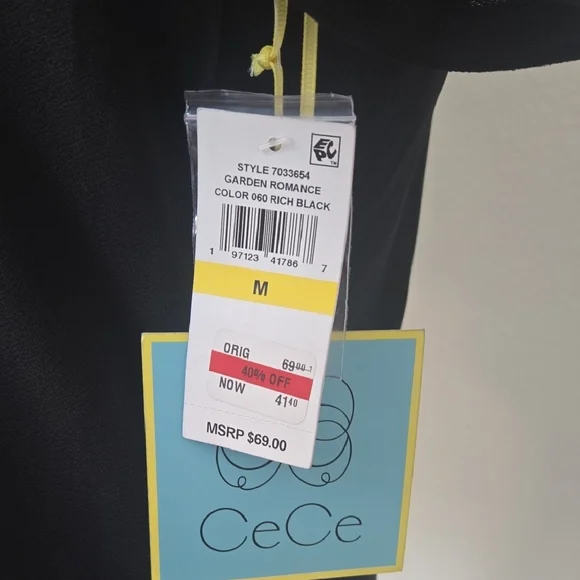 CeCe Black Blouse with White Floral Details - Picture 2 of 4